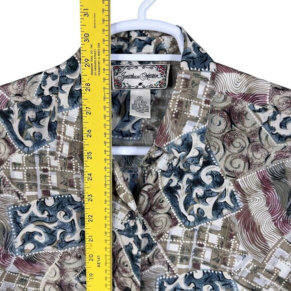Jonathan Martin Womens S 100% Silk Button Up Blouse Abstract Print Southwestern - Picture 11 of 15